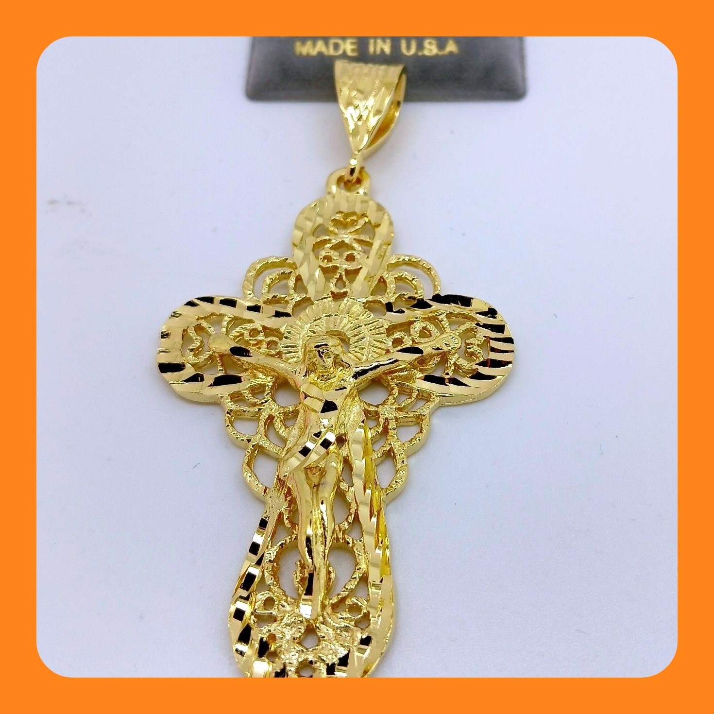 Karatbond Vintage Y2k Gold Filigree Large Crucifix Cross Pendant Made In Usa Nos Karatbond Vintage Y2k Gold Filigree Large Crucifix Cross Pendant Made In Usa Nos